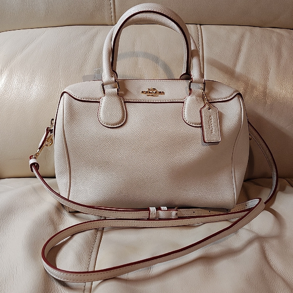 Coach Ivory Satchel with Red Accents
